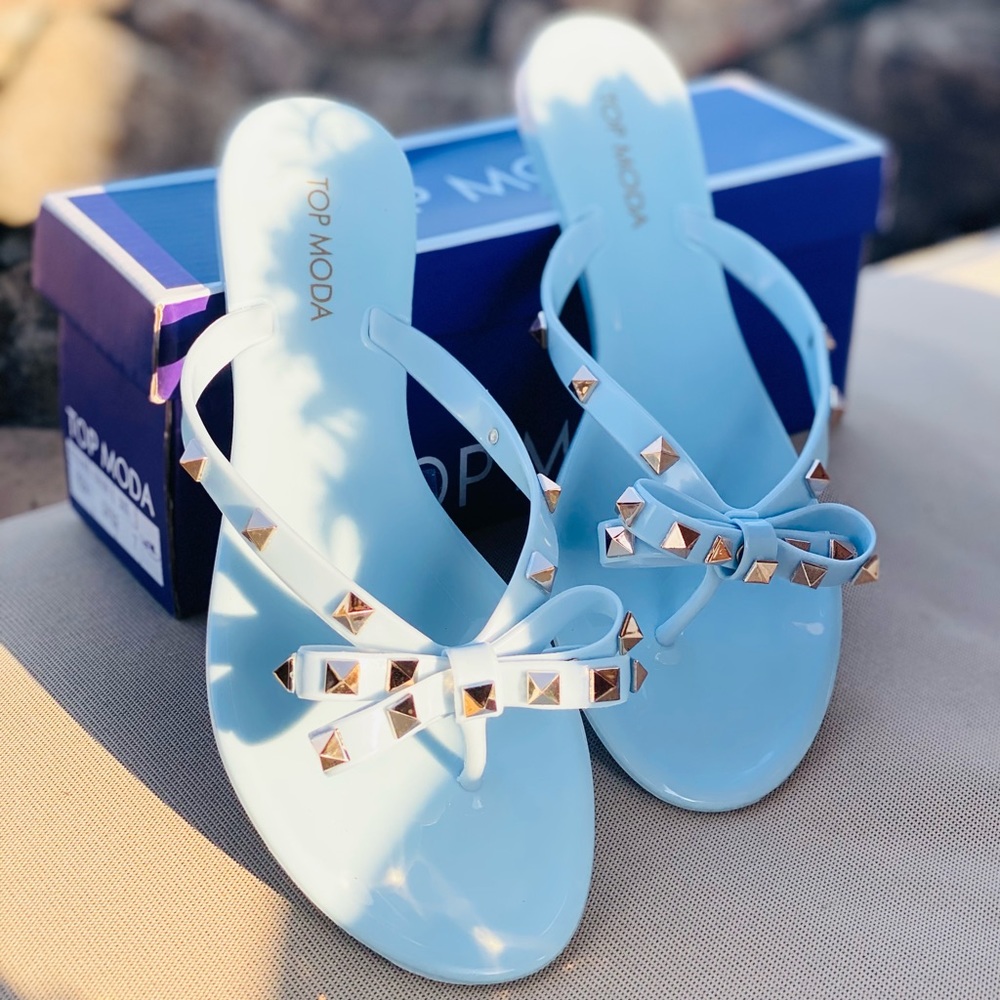 Top Moda Blue Jelly Studded Sandals